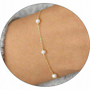 foyjoey 18K Stainless Steel Gold‎ Pearl Beaded Chain Bracelets for Women